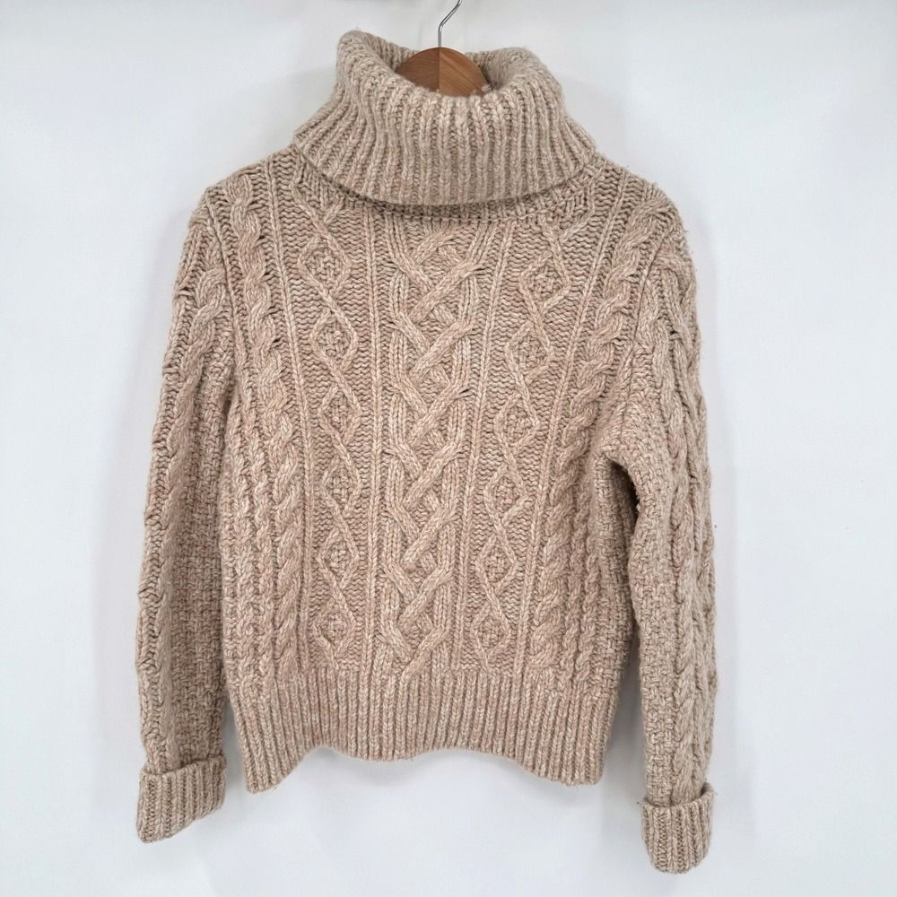 Banana Republic Oatmeal Cable‎ Knit Turtleneck Wool Blend Sweater Women's S